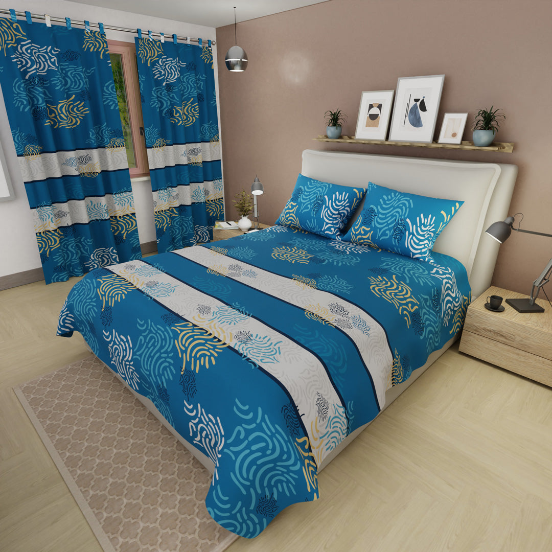 Juego De Sábanas Con Cortinas Marea Azul