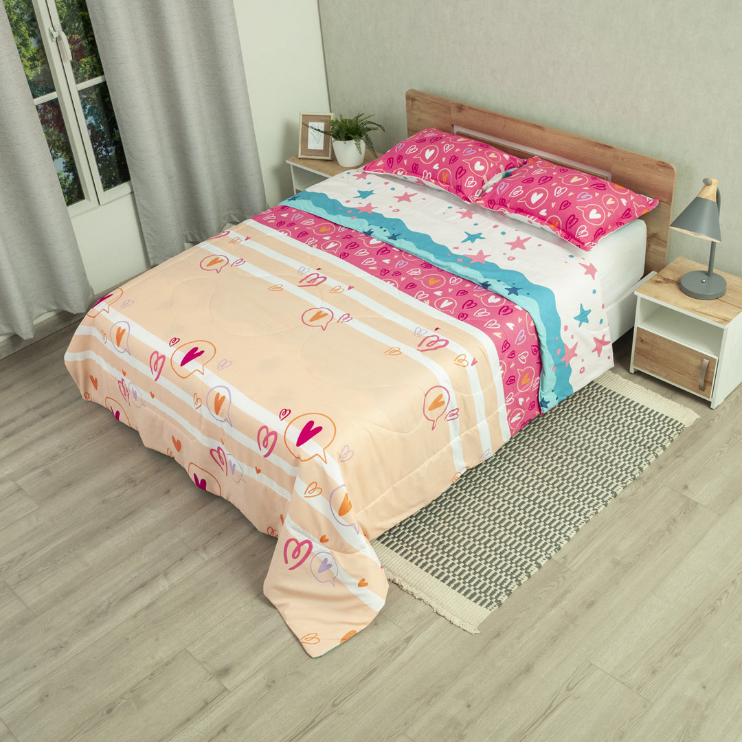 Cubrelecho Semiacolchado Doble Faz Universo Turquesa