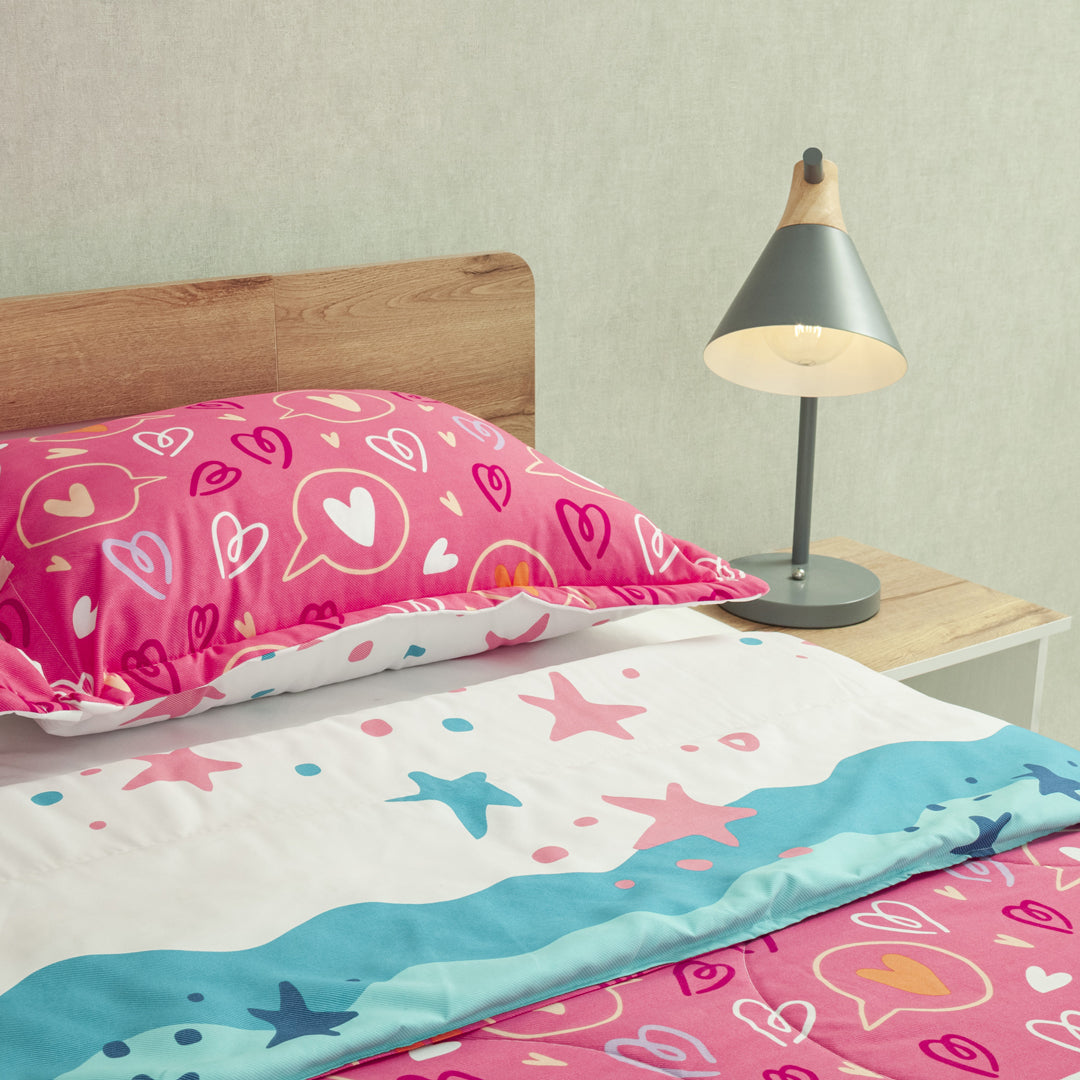 Cubrelecho Semiacolchado Doble Faz Universo Turquesa