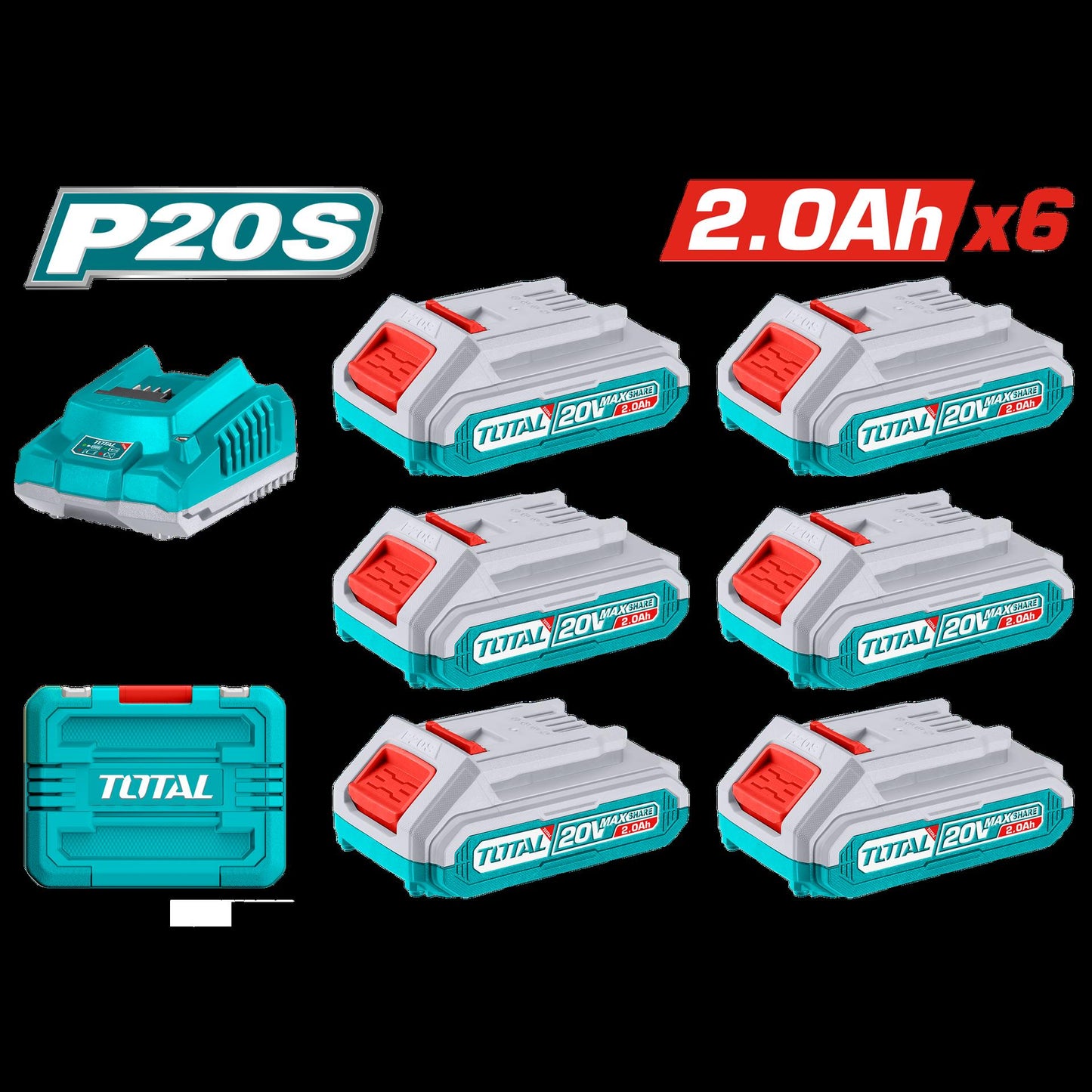 Kit De 6 Baterias De 20V 20 Ah  Cargador Industrial Total Utfbcli2062