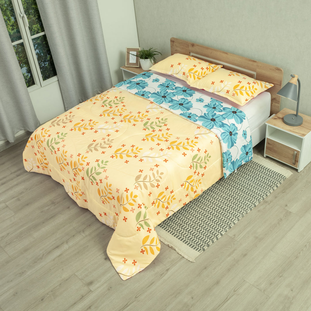 Cubrelecho Semiacolchado Doble Faz Jardín De Luz