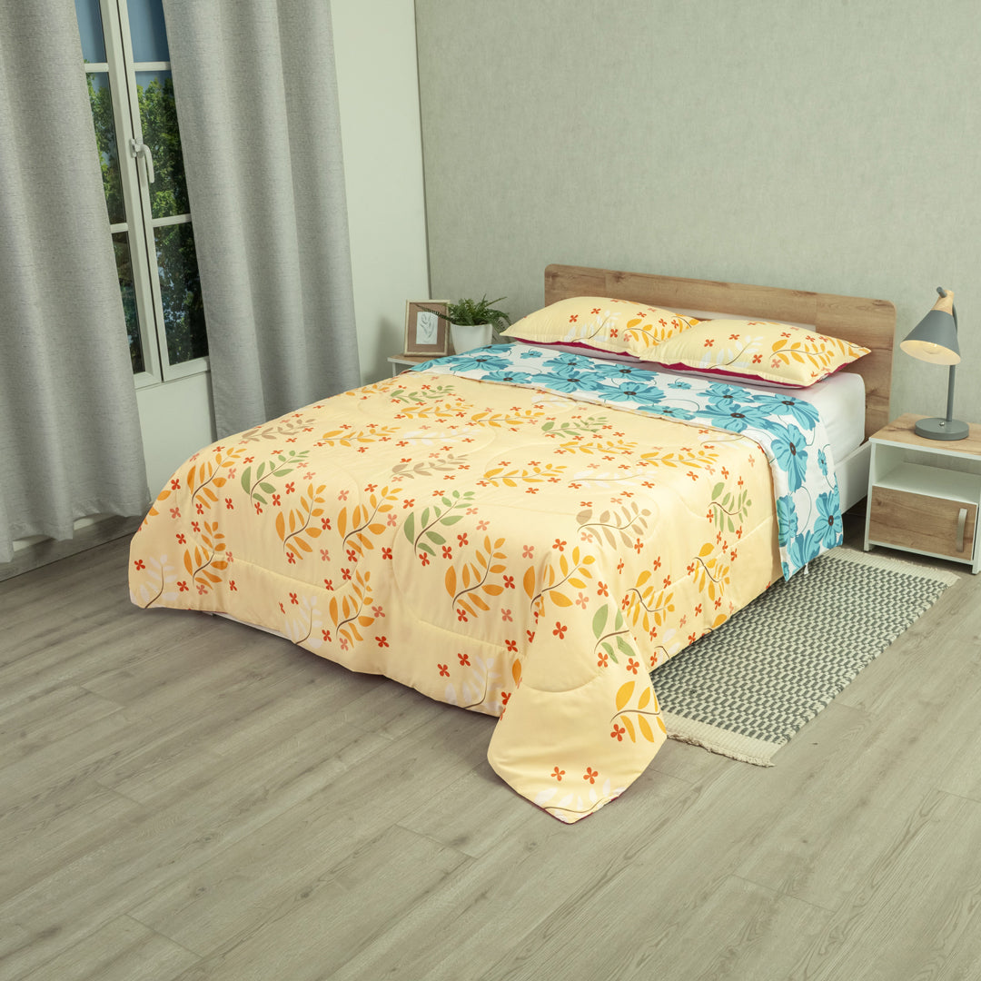 Cubrelecho Semiacolchado Doble Faz Jardín De Luz