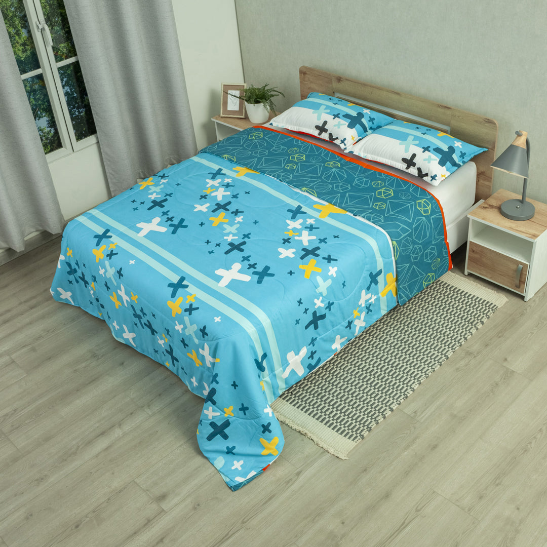 Cubrelecho Semiacolchado Doble Faz Primavera Geométrica