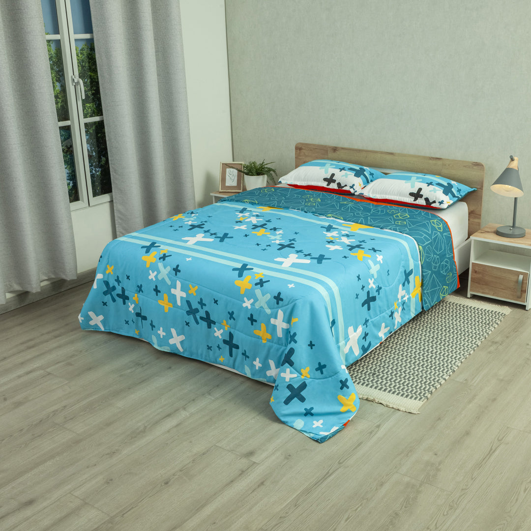 Cubrelecho Semiacolchado Doble Faz Primavera Geométrica