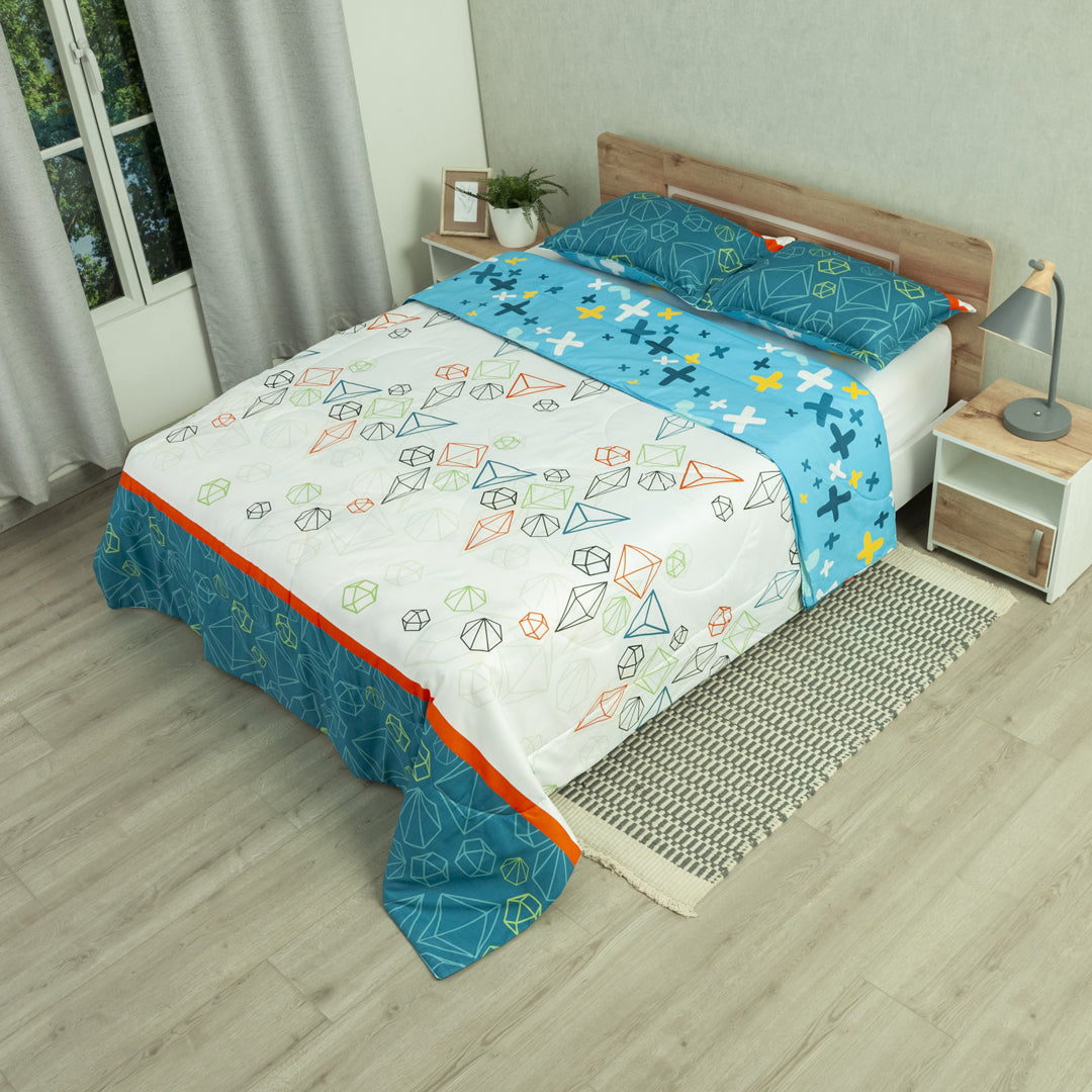 Cubrelecho Semiacolchado Doble Faz Primavera Geométrica