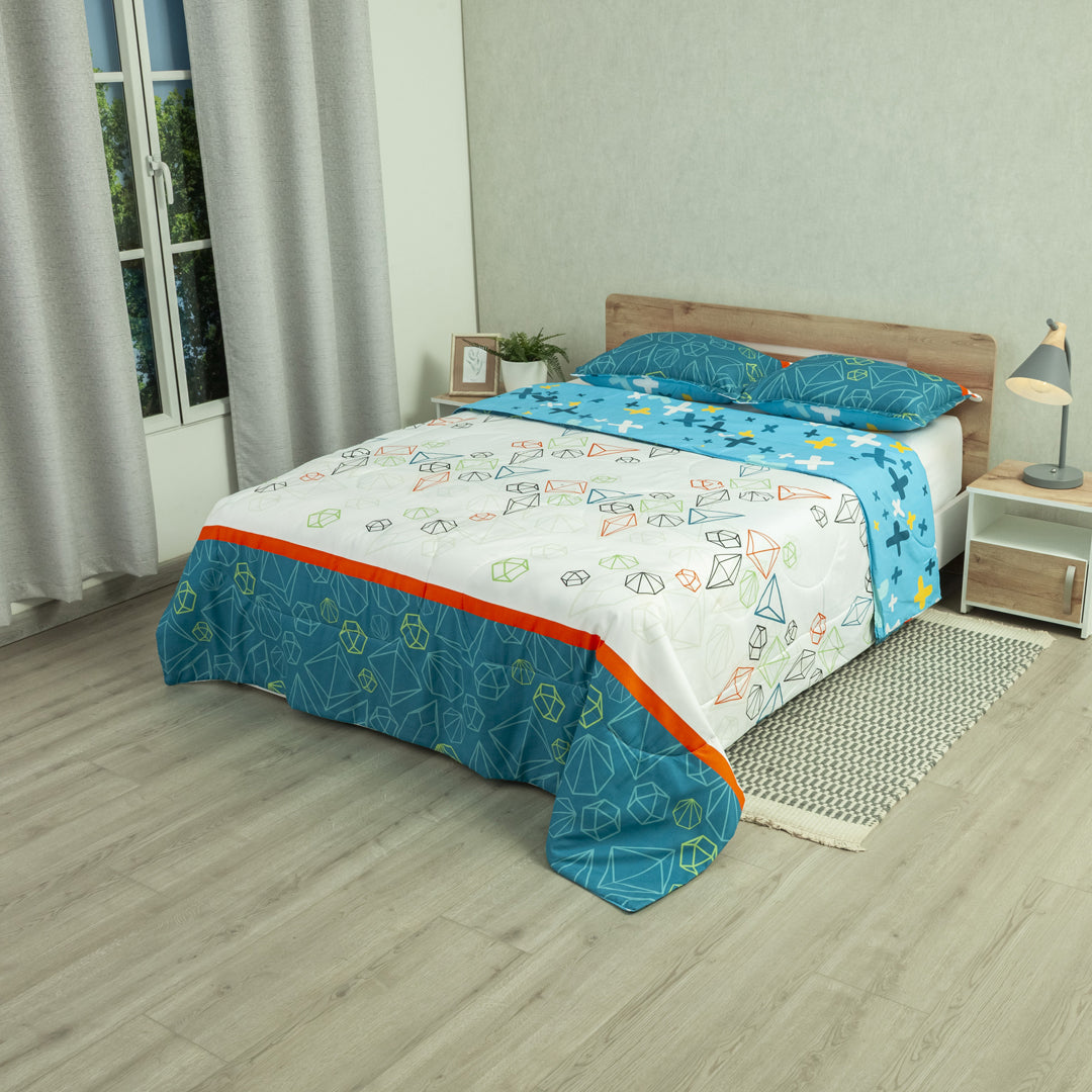 Cubrelecho Semiacolchado Doble Faz Primavera Geométrica