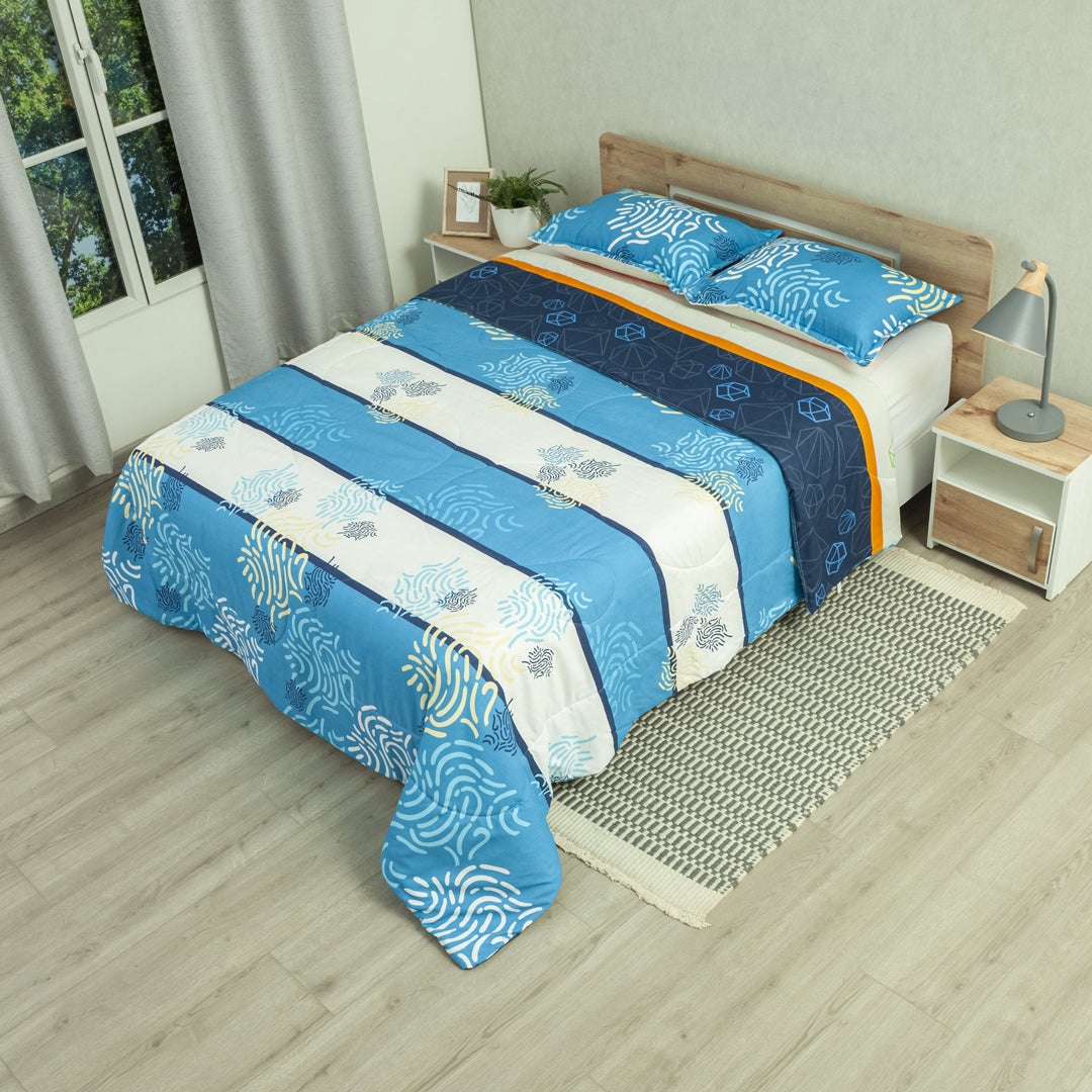 Cubrelecho Semiacolchado Doble Faz Primavera Geo Azul