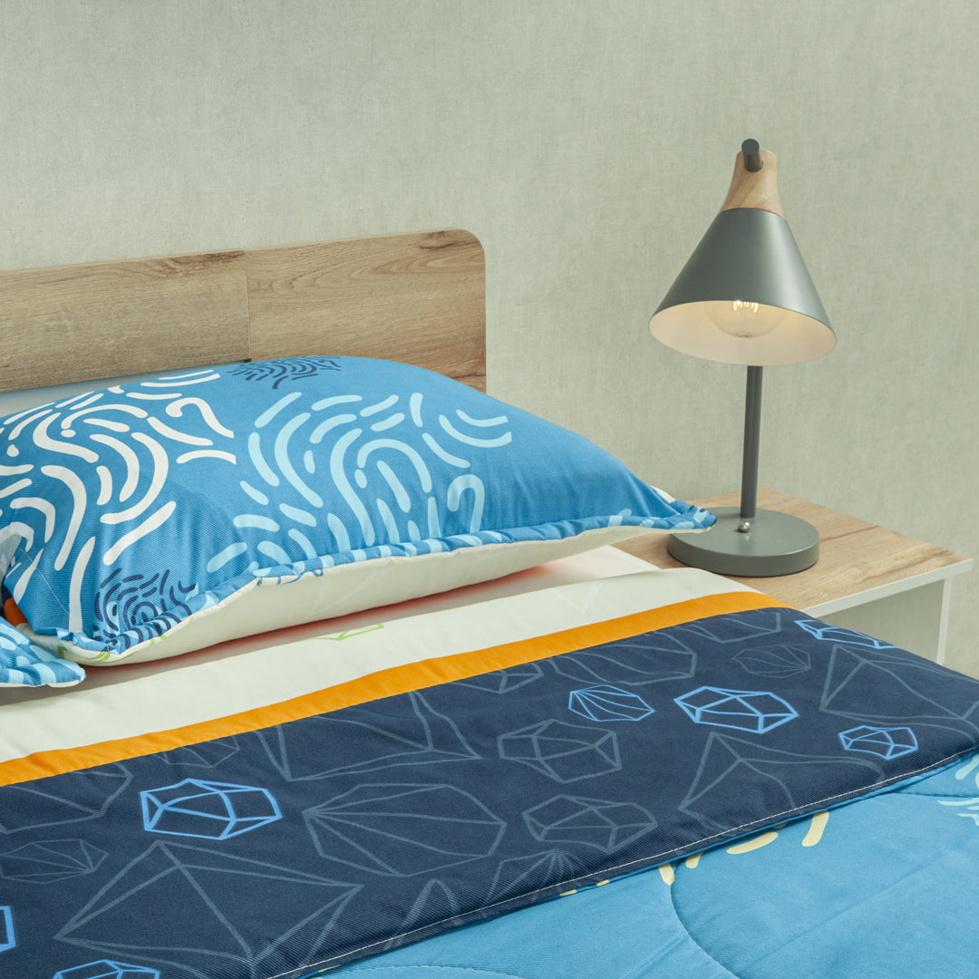 Cubrelecho Semiacolchado Doble Faz Primavera Geo Azul