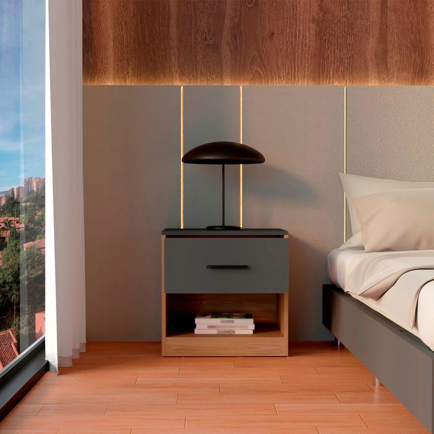 Mesa De Noche Alder 50X50X40 1C Rta Plomo Fresno