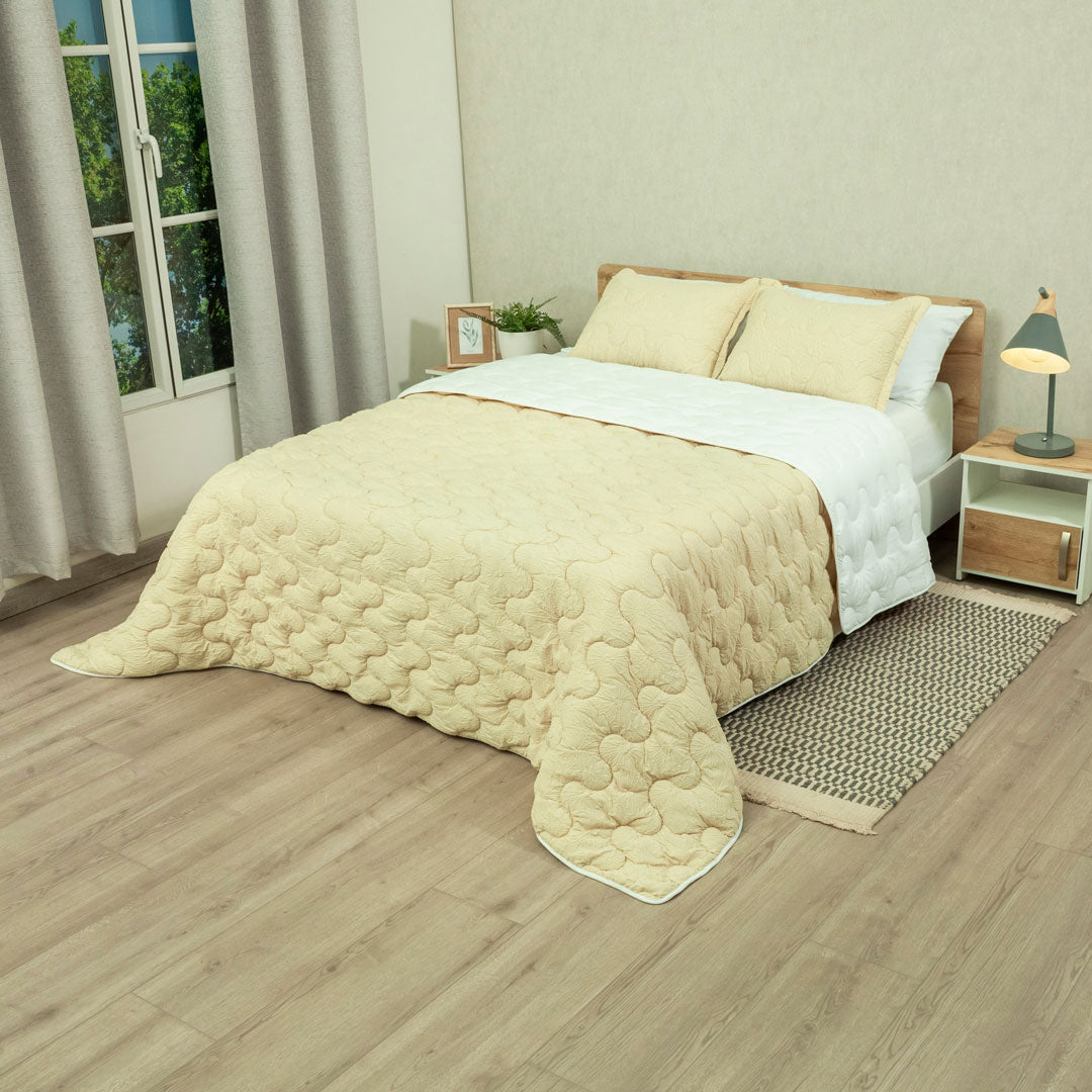 Cubrelecho Flora Amarillo - Blanco