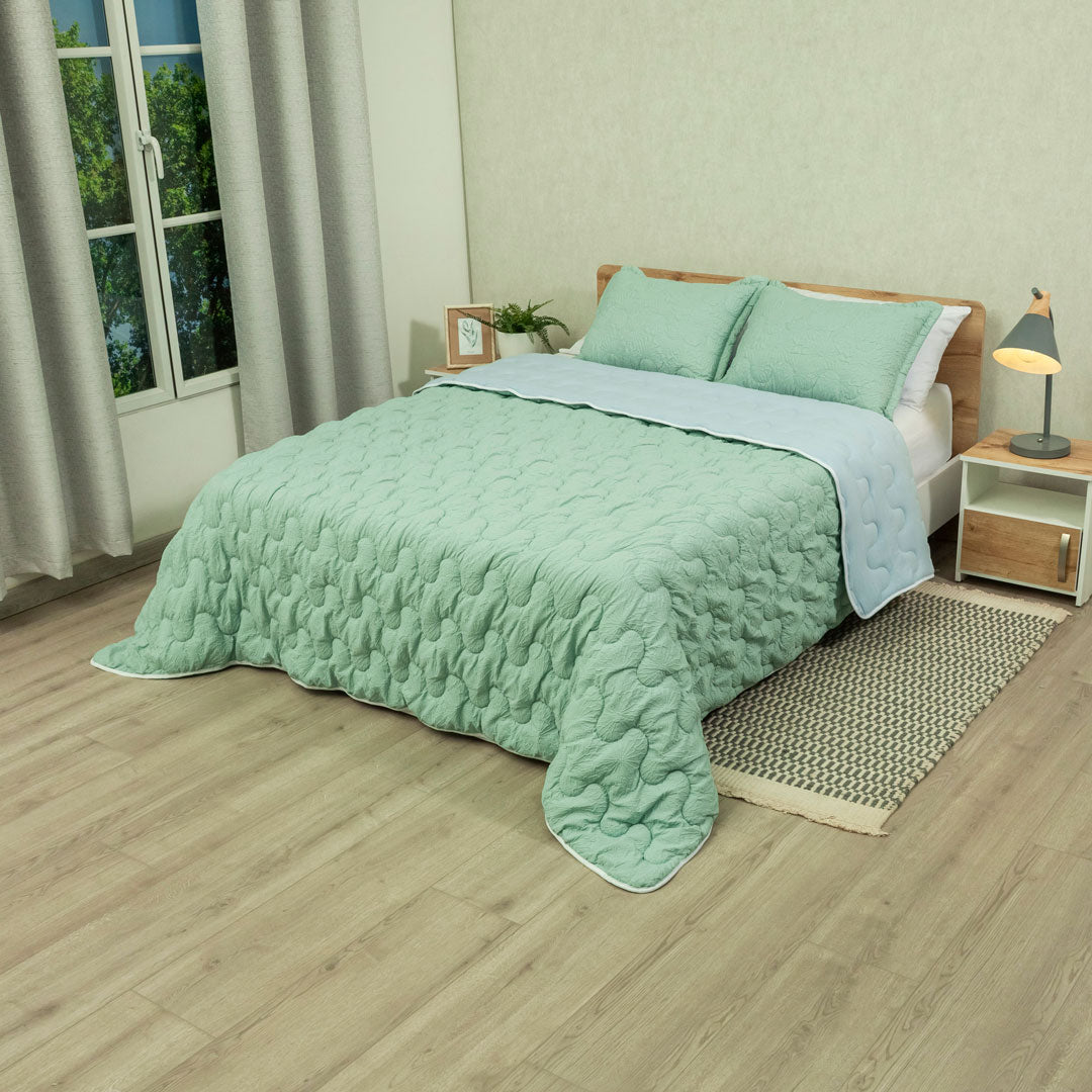 Cubrelecho Flora Verde - Azul