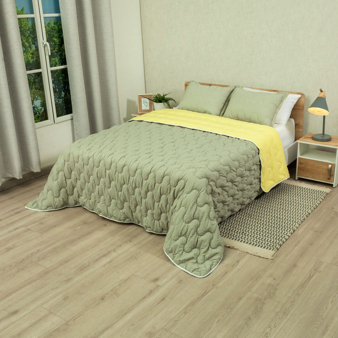 Cubrelecho Flora  Café  - Amarillo