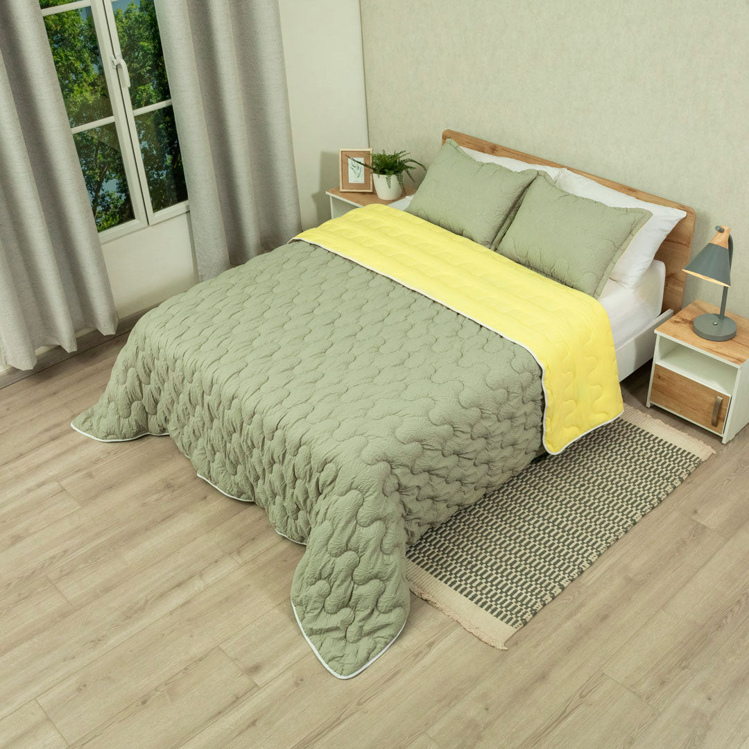 Cubrelecho Flora  Café  - Amarillo