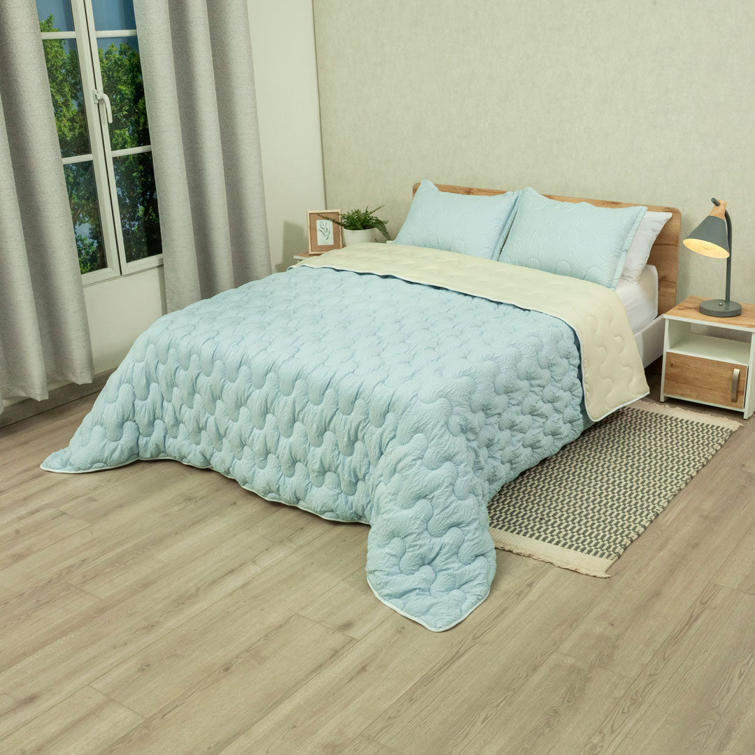 Cubrelecho Flora Azul - Blanco