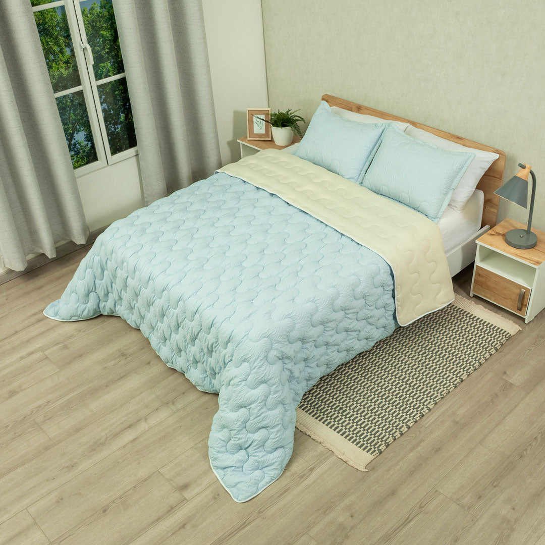 Cubrelecho Flora Azul - Blanco