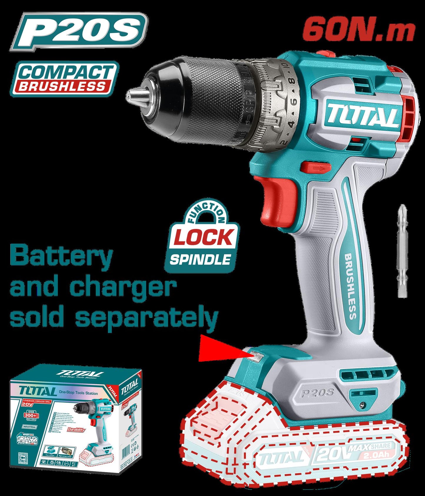 Taladro Inalambrico 12 20V 60Nm Cargador Y Bateria No Incluido Super Total Tdli206021