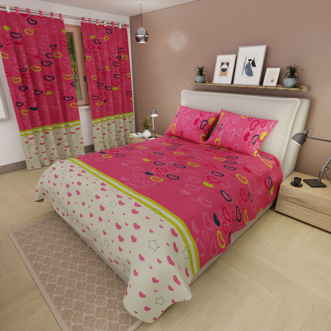 Juego De Sábanas Microfibra Suavizada Explosión De Amor Rosa