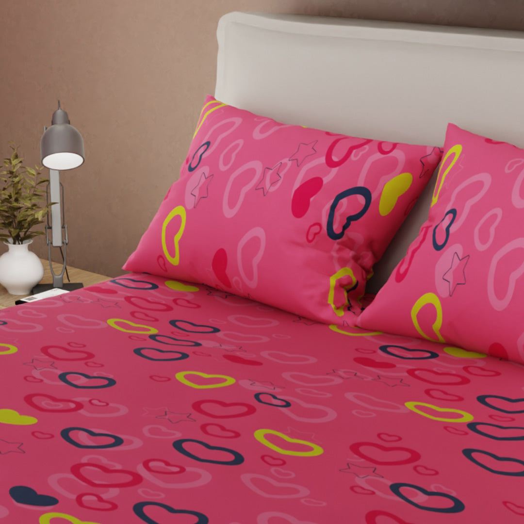 Juego De Sábanas Microfibra Suavizada Explosión De Amor Rosa