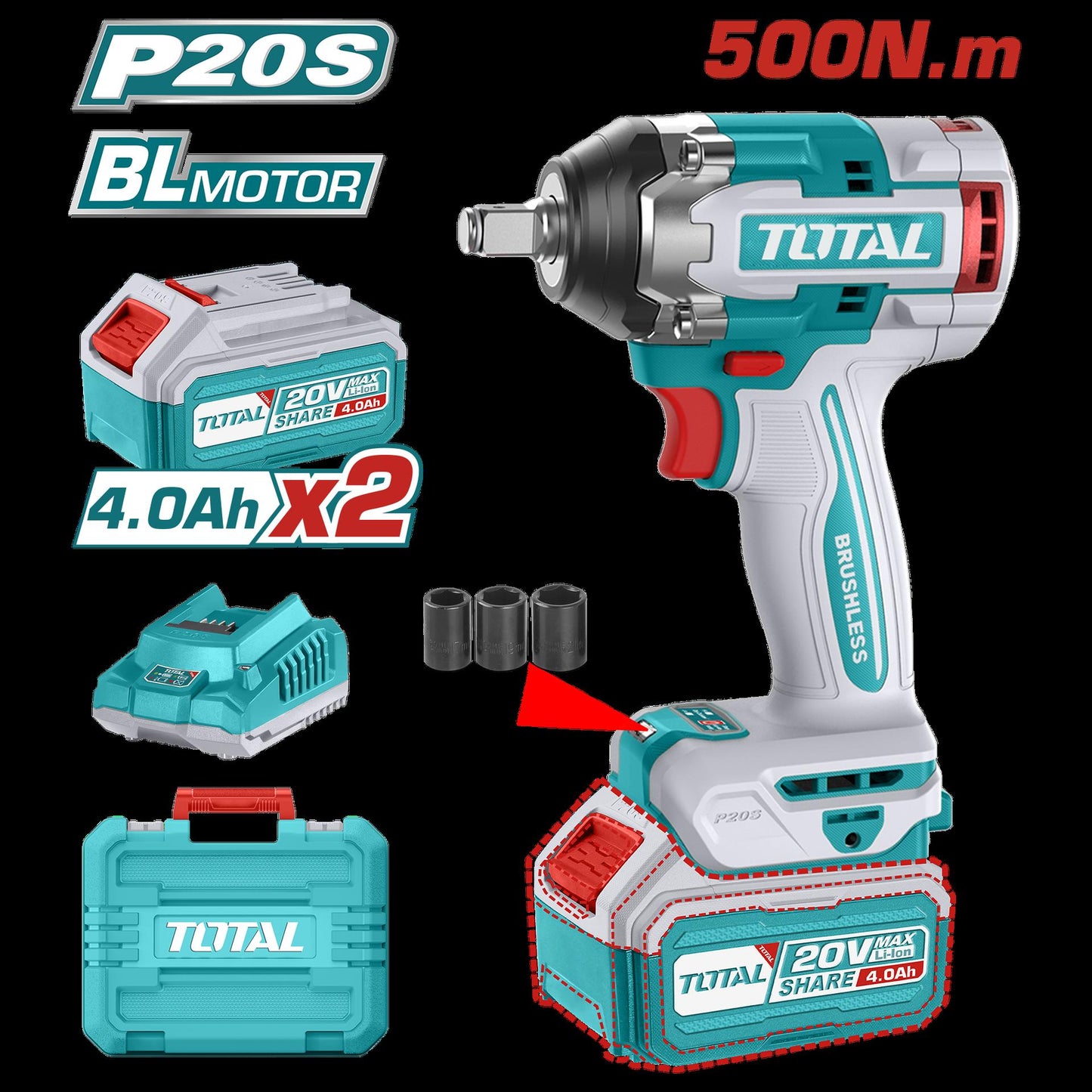 Pistola Impacto Inalambrico 12 20V 500 Nm Incluye 2 Baterias 1 Cargador Super Total Utiwli2050