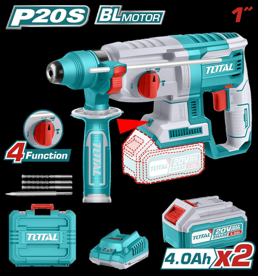 Taladro Rotomartillo 20V Sds Plus 25 Jules Incluye 2 Baterias Y 1 Cargador Super Total Utrhli202287