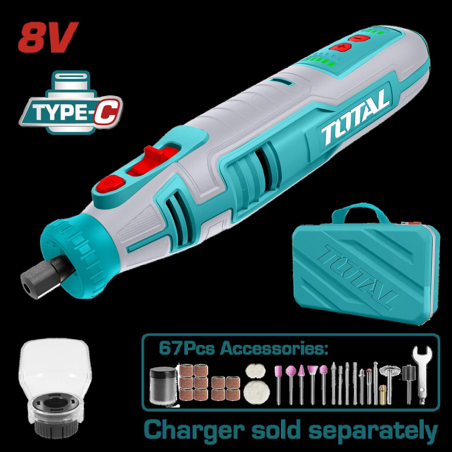 Moto Tool Inalambrico 8V Incluye 67 Accesorios Total Tmgli0801