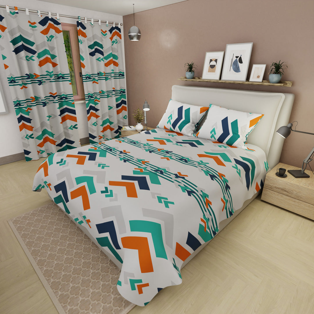 Juego De Sábanas Con Cortinas Esencia Acua Colorida