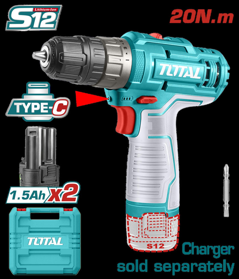 Taladro Inalambrico 38 12V Incluye 2 Baterias Ion De Litio  Cargador No Incluido Total Tdli12202