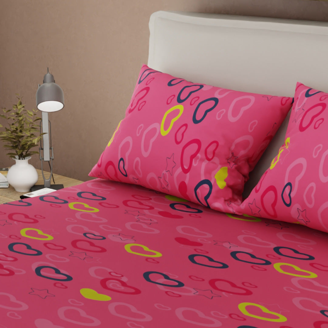 Sábana Ajustable Explosión De Amor Rosa