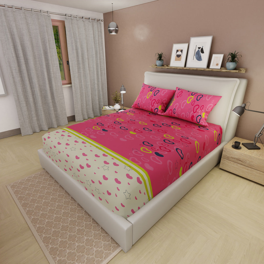 Sábana Ajustable Explosión De Amor Rosa