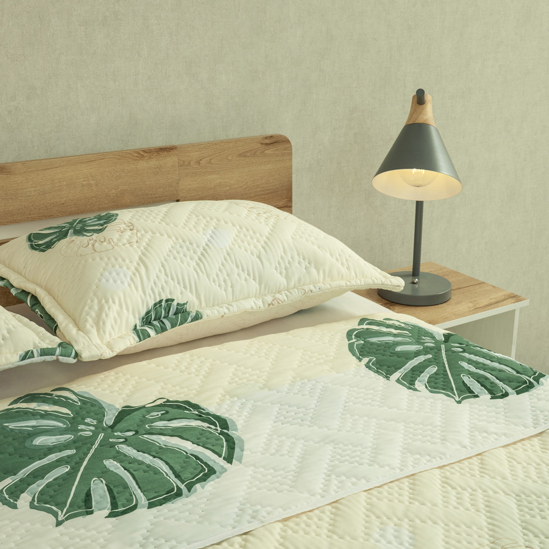 Cubrelecho Termosellado Doble Faz Style Eco Hojas Verdes