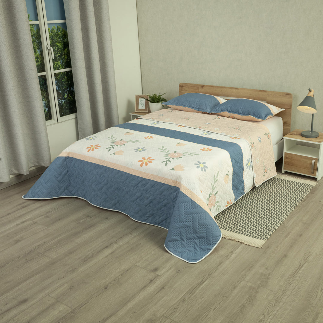 Cubrelecho Termosellado Doble Faz Style Jardín Azul