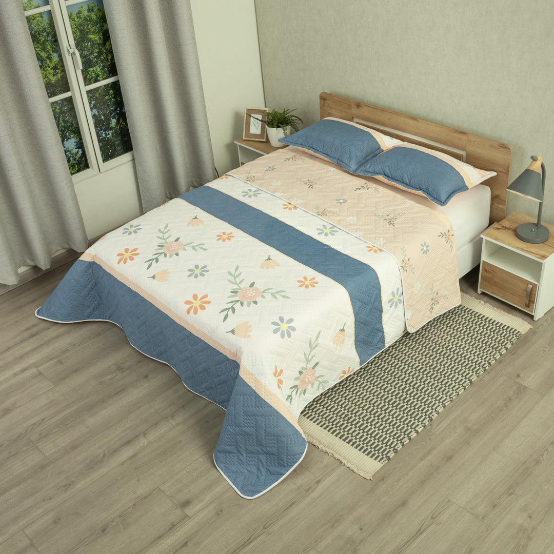 Cubrelecho Termosellado Doble Faz Style Jardín Azul