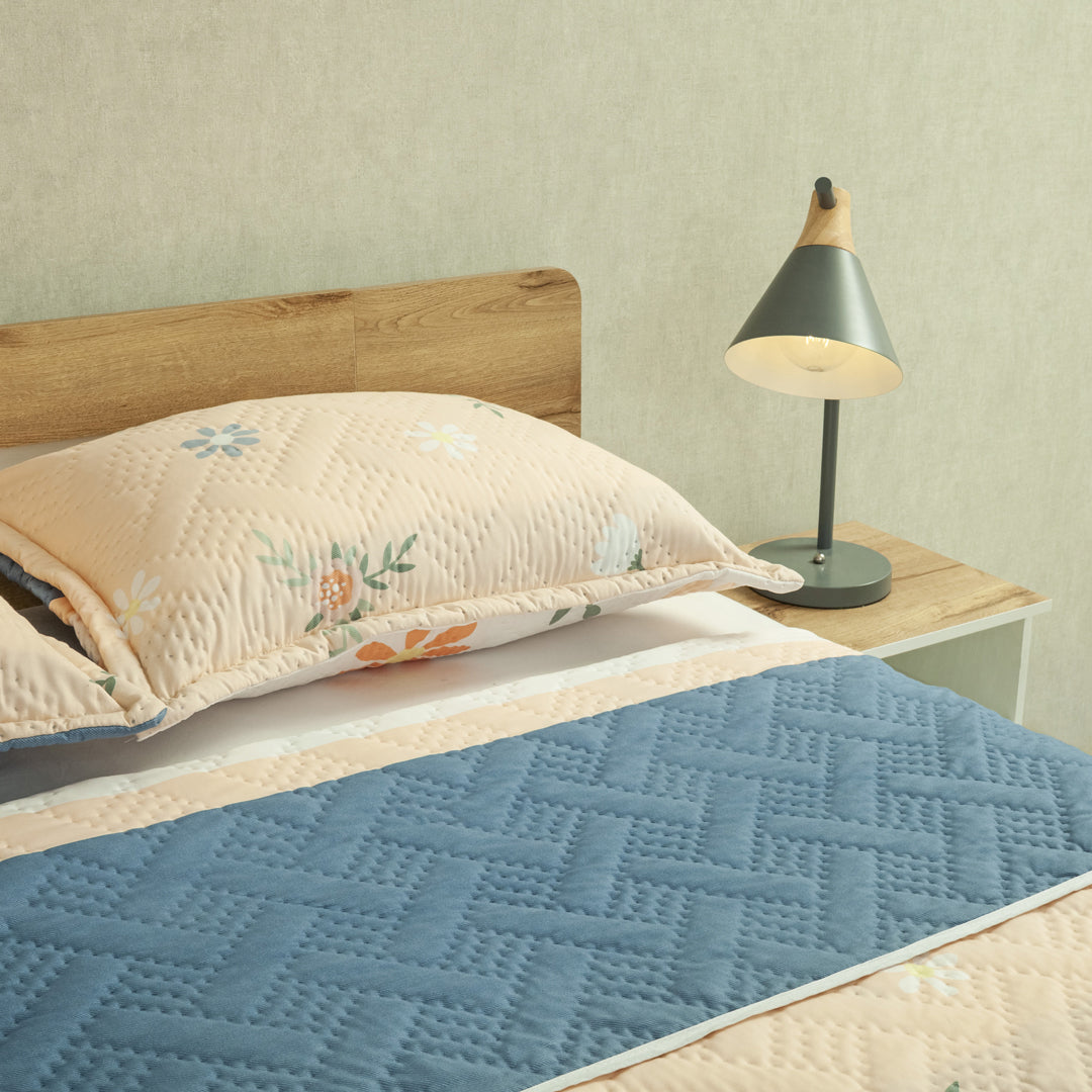 Cubrelecho Termosellado Doble Faz Style Jardín Azul