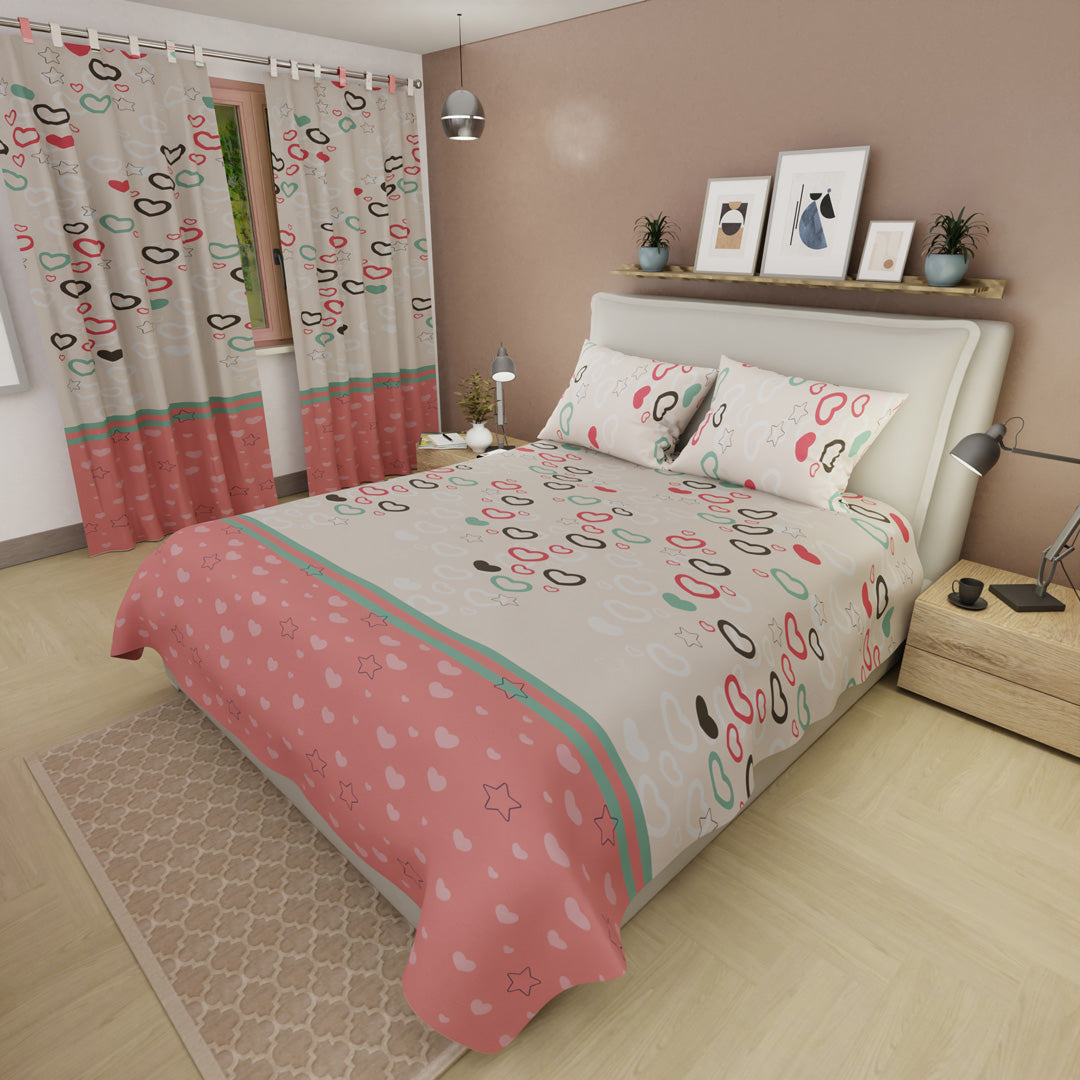 Juego De Sábanas Con Cortinas Explosión De Amor Blanco