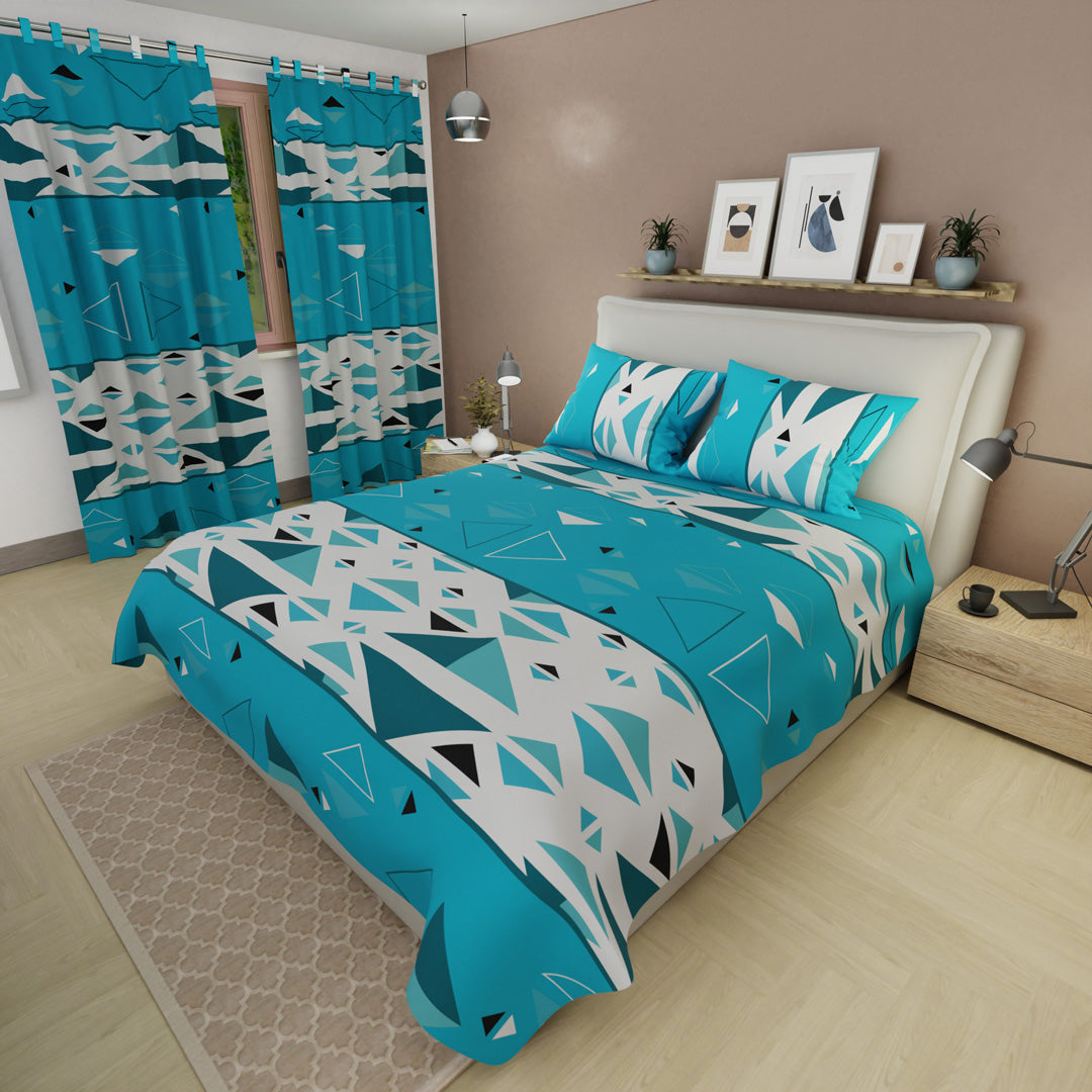 Juego De Sábanas Con Cortinas Pulse Moderno Azul