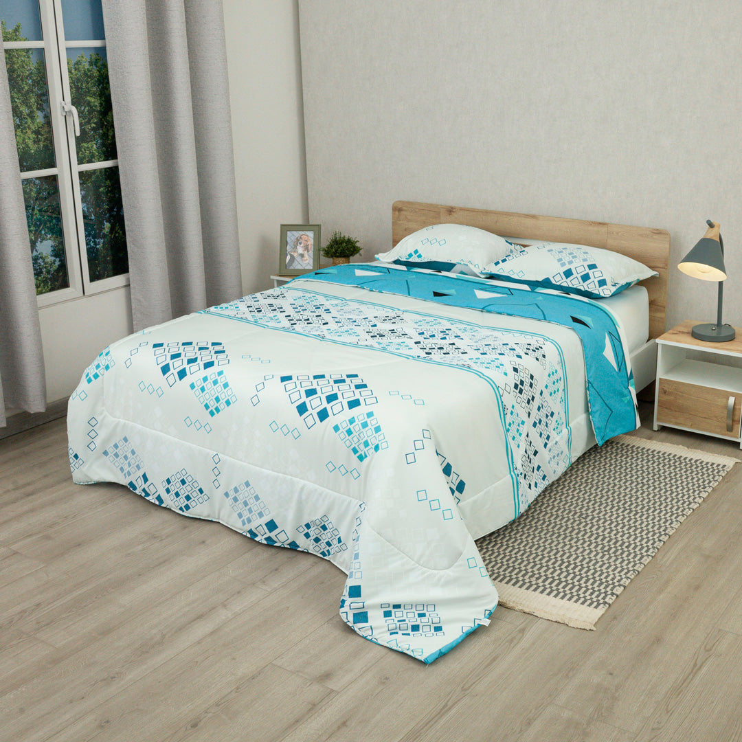 Cubrelecho Semiacolchado Doble Faz  Pulse Moderno Azul