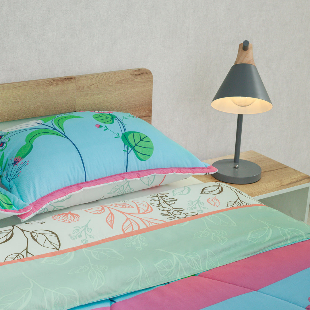 Cubrelecho Semiacolchado Doble Faz  Floralia Coral Azul