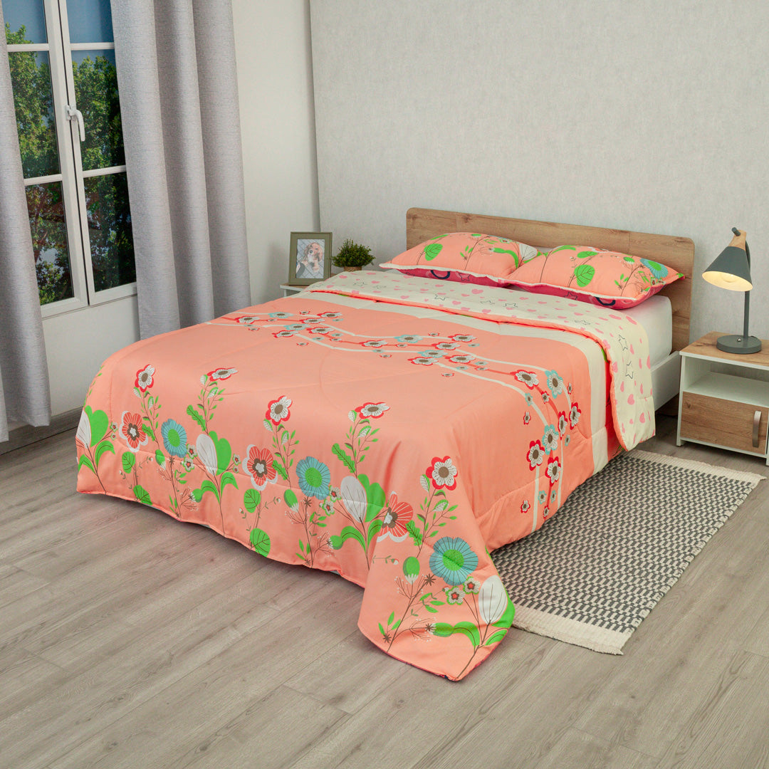 Cubrelecho Semiacolchado Doble Faz Explosión De Amor Rosa