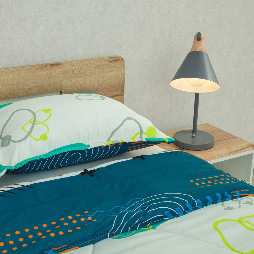 Cubrelecho Semiacolchado Doble Faz Líneas De Océano Verde