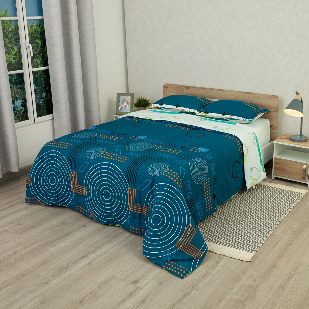 Cubrelecho Semiacolchado Doble Faz Líneas De Océano Verde