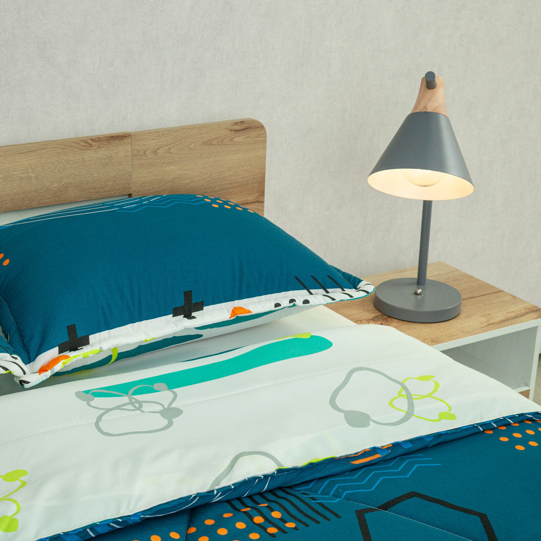 Cubrelecho Semiacolchado Doble Faz Líneas De Océano Verde