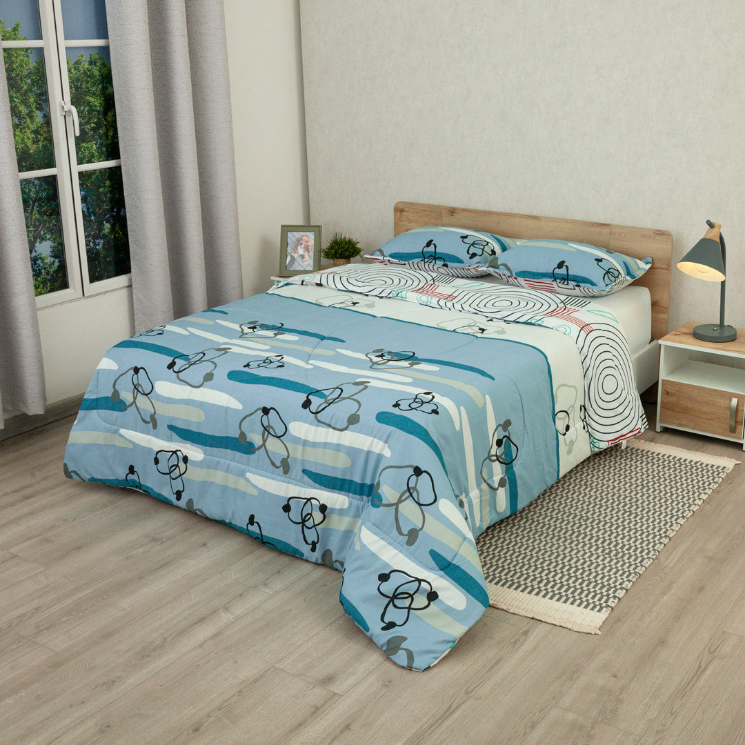 Cubrelecho Semiacolchado Doble Faz Fusión Moderna Blue