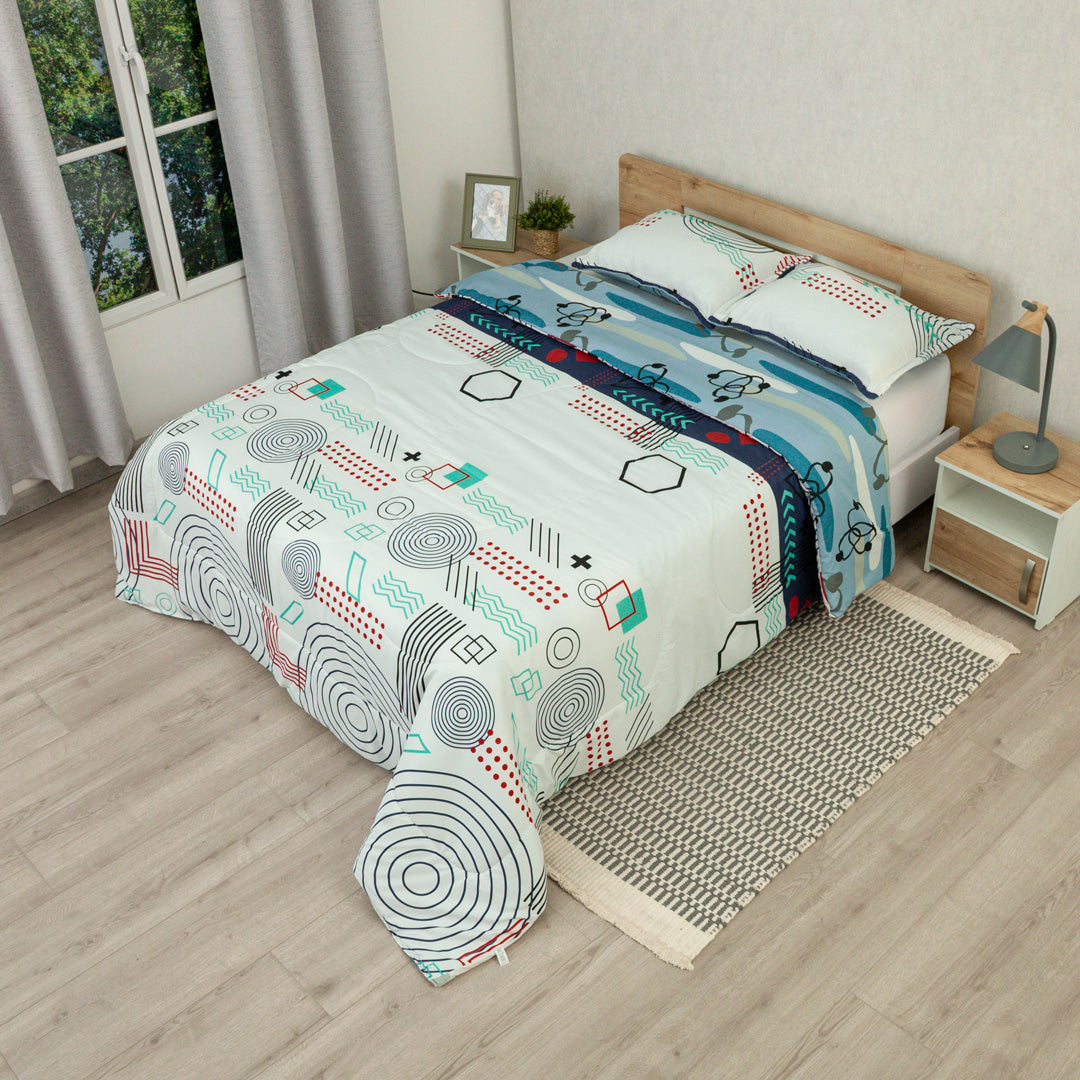 Cubrelecho Semiacolchado Doble Faz Fusión Moderna Blue