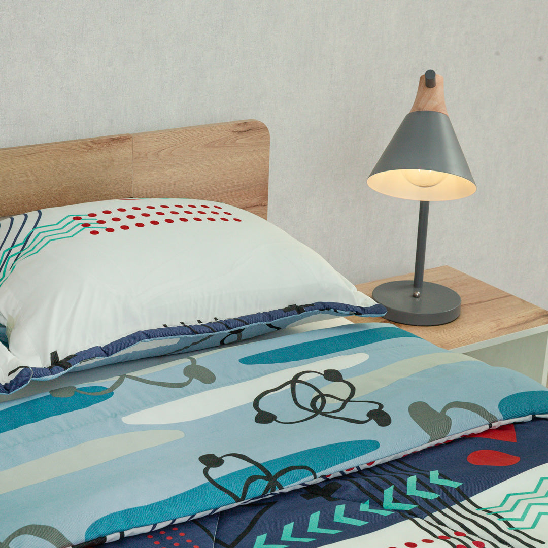 Cubrelecho Semiacolchado Doble Faz Fusión Moderna Blue