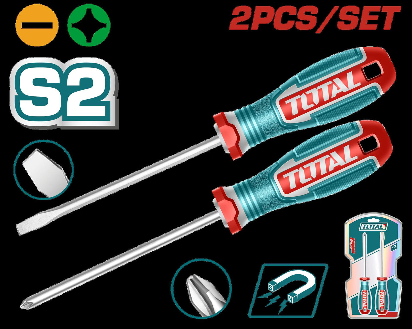 Juego Destornilladores X 2 Pzs Punta Inmantada Super Total Tksds0226