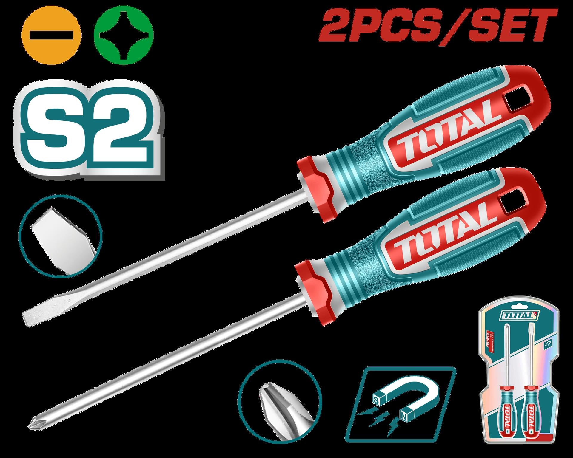 Juego Destornilladores X 2 Pzs Punta Inmantada Super Total Tksds0226