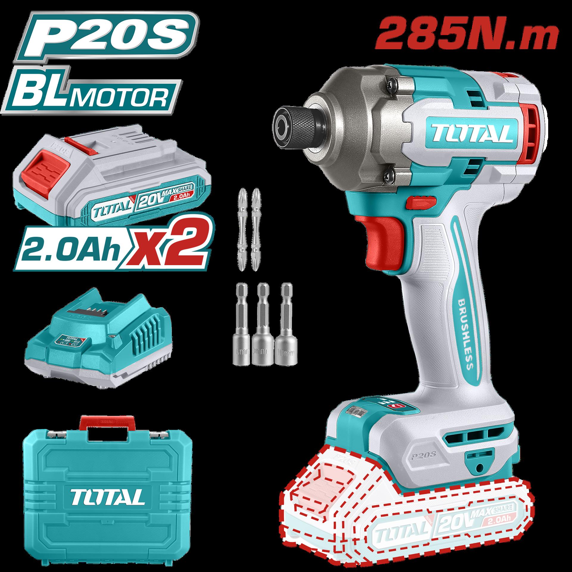 Atornillador De Impacto Inalambrico 14 20V Incluye 2 Baterias Cargador Y 5 Accesorios Caja Plastica Industrial Super Total  Utirli2028