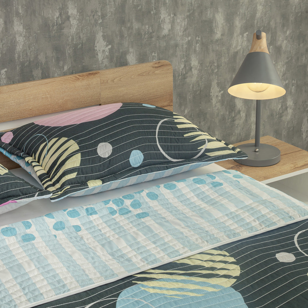 Cubrelecho Estampado Prensado Doble Faz Petalias En Azul