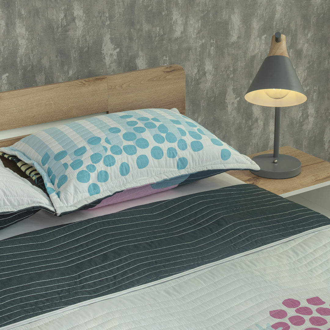 Cubrelecho Estampado Prensado Doble Faz Petalias En Azul