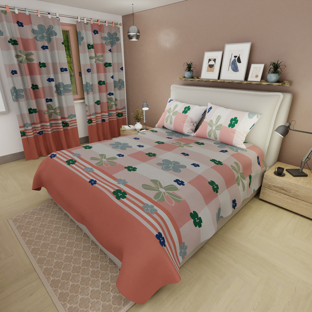 Juego De Sábanas Microfibra Suavizada  Rosella Floral Salmon